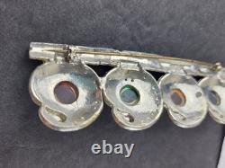 Vintage Multicolored Jelly Glass Cabochons Clear Rhinestones Pot Metal Brooch