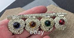 Vintage Multicolored Jelly Glass Cabochons Clear Rhinestones Pot Metal Brooch
