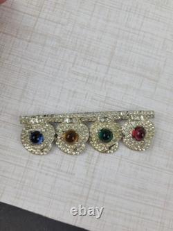 Vintage Multicolored Jelly Glass Cabochons Clear Rhinestones Pot Metal Brooch
