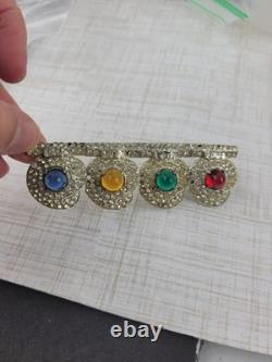 Vintage Multicolored Jelly Glass Cabochons Clear Rhinestones Pot Metal Brooch