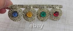 Vintage Multicolored Jelly Glass Cabochons Clear Rhinestones Pot Metal Brooch