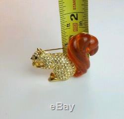 Vintage NOLAN MILLER Rhinestone SQUIRREL WithAcorn Amber LUCITE TAIL BROOCH/PIN