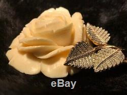 Vintage Nettie Rosenstein Ivory Resin Rose Flower Brooch/Pin