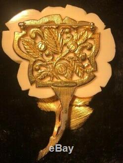 Vintage Nettie Rosenstein Ivory Resin Rose Flower Brooch/Pin