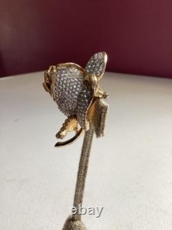 Vintage Nettie Rosenstein Pave Rhinestone Rose Brooch Signed Gold Tone Designer