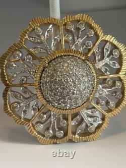 Vintage Nettie Rosenstein Rhinestone Dome Floral Brooch Two Tone Gold Silver