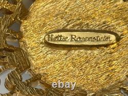 Vintage Nettie Rosenstein Rhinestone Dome Floral Brooch Two Tone Gold Silver