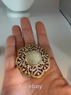 Vintage Nettie Rosenstein Rhinestone Dome Floral Brooch Two Tone Gold Silver