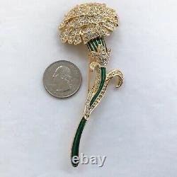 Vintage Nolan Miller Carnation Flower Pin Brooch Crystal Rhinestone Enamel