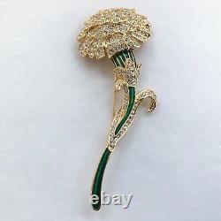 Vintage Nolan Miller Carnation Flower Pin Brooch Crystal Rhinestone Enamel