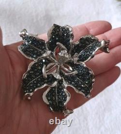 Vintage Nolan Miller Midnight Lily Black Rhinestone Brooch NIB Original Cards