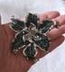 Vintage Nolan Miller Midnight Lily Black Rhinestone Brooch NIB Original Cards
