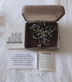 Vintage Nolan Miller Midnight Lily Black Rhinestone Brooch NIB Original Cards