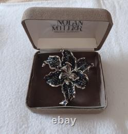 Vintage Nolan Miller Midnight Lily Black Rhinestone Brooch NIB Original Cards