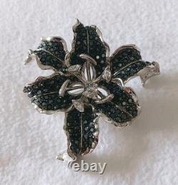 Vintage Nolan Miller Midnight Lily Black Rhinestone Brooch NIB Original Cards