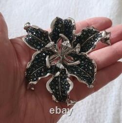 Vintage Nolan Miller Midnight Lily Black Rhinestone Brooch NIB Original Cards