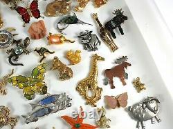 Vintage Now Brooches Pins Brooch Lot Enamel Rhinestone Animals Estate Costume #A