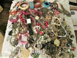 Vintage Now Jewelry 7 Lbs Lot Junk Harvest DIY Rhinestone Brooch Chain Bead Art