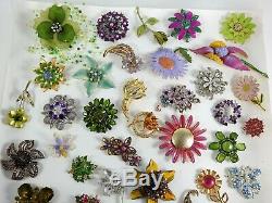 Vintage Now Jewelry Brooches Pins Brooch Lot Costume Enamel Rhinestone Flowers C