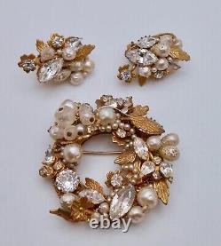 Vintage ORIGINAL BY ROBERT Haskell Style Wreath Brooch Earrings Faux Pearl A5