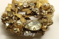 Vintage Original Robert Rhinestone Pearl Floral Wreath Brooch Pin Earrings Set