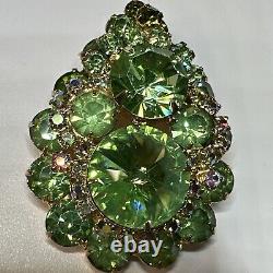 Vintage Outstanding Juliana AB Green Rivoli Rhinestone Brooch Pin Pendant