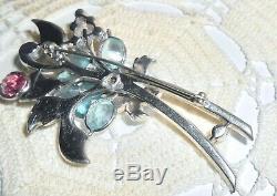 Vintage PENNINO Signed Rhinestone Flower Brooch Pin Bezel Set Crystal Baguette