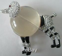 Vintage POODLE Brooch pin Lucite Jelly Belly enamel rhinestone Figural