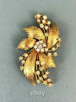 Vintage Panetta Signed Modernist Gold Tone Rhinestones Cluster Floral Brooch Pin