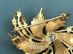 Vintage Panetta Signed Modernist Gold Tone Rhinestones Cluster Floral Brooch Pin