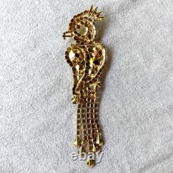 Vintage Parrot Bird Brooch Vitrail Rivoli Rhinestone Dangle Pin Juliana-Style