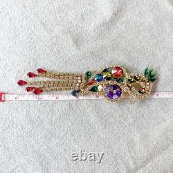 Vintage Parrot Bird Brooch Vitrail Rivoli Rhinestone Dangle Pin Juliana-Style