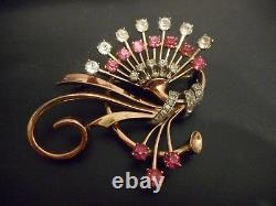 Vintage Pennino Jewelry Brooch Sterling Pin Pink Clear Rhinestones 3 w 2 1/4 h