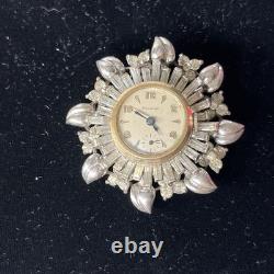 Vintage Pennino Sterling Rhinestone Art Deco Pendant Brooch Pin Watch Running