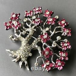 Vintage Pennino Sterling Tree Brooch Pink Rhinestone Flower Branches Signed Pin