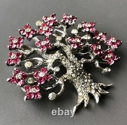 Vintage Pennino Sterling Tree Brooch Pink Rhinestone Flower Branches Signed Pin