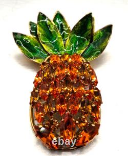 Vintage Philippe Ferrandis Rare Pineapple Yellow Rhinestone Enamel Brooch