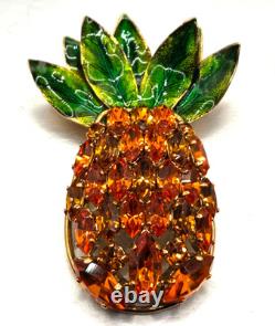 Vintage Philippe Ferrandis Rare Pineapple Yellow Rhinestone Enamel Brooch