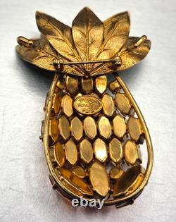 Vintage Philippe Ferrandis Rare Pineapple Yellow Rhinestone Enamel Brooch