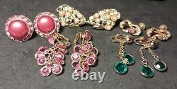 Vintage Pink And Green Rhinestone Jewelry Lot ALL WEARABLE With Uranium Brooch