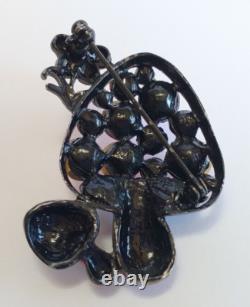 Vintage Pink Faceted Glass Rhinestone Enamel Mushroom Pin Brooch