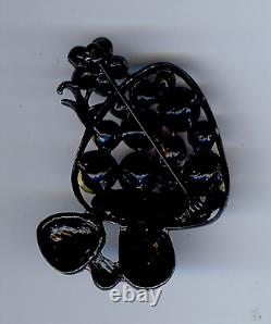 Vintage Pink Faceted Glass Rhinestone Enamel Mushroom Pin Brooch