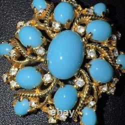 Vintage Polcini Diamante with Faux Turquoise Brooch Circa 1980s ESTATE SALE