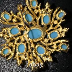 Vintage Polcini Diamante with Faux Turquoise Brooch Circa 1980s ESTATE SALE