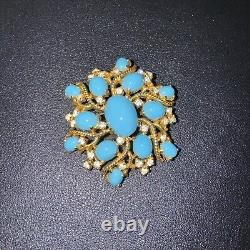 Vintage Polcini Diamante with Faux Turquoise Brooch Circa 1980s ESTATE SALE