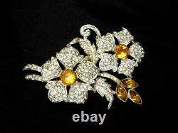 Vintage Possible Unigned Dujay Rhinestone Dimensional Flower Brooch/Pendant