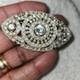 Vintage Pot Metal Brooch Art Deco Silver Clear Rhinestone Oval Openwork Pin