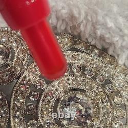Vintage Pot Metal Brooch Art Deco Silver Clear Rhinestone Oval Openwork Pin