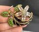 Vintage Pot Metal Brooch HEAVY Gold Tone Enamel Rhinestone Flower