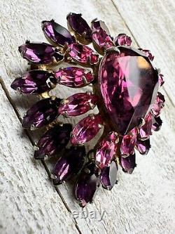 Vintage Purple Red Pink Rhinestone Spray Dome Teardrop Hook Eye Layer Brooch Pin